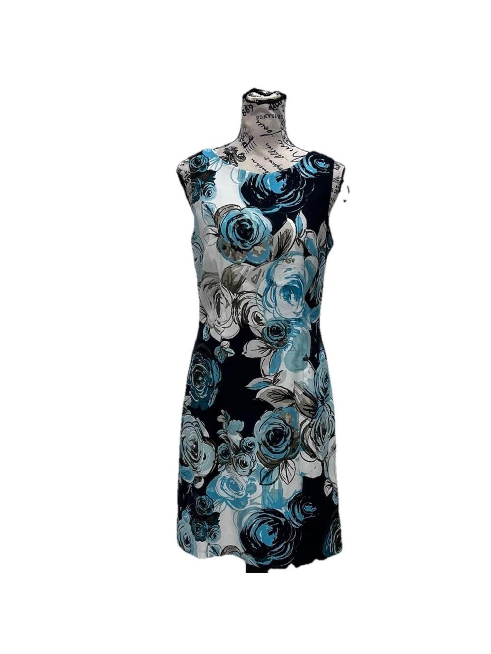 Vintage Connected Apparel Blue Floral Sheath Dress Size 8 Sleeveless Career - Picture 2 of 9